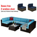9-Piece Outdoor Wicker Patio Sofa Set with Table and Cushions