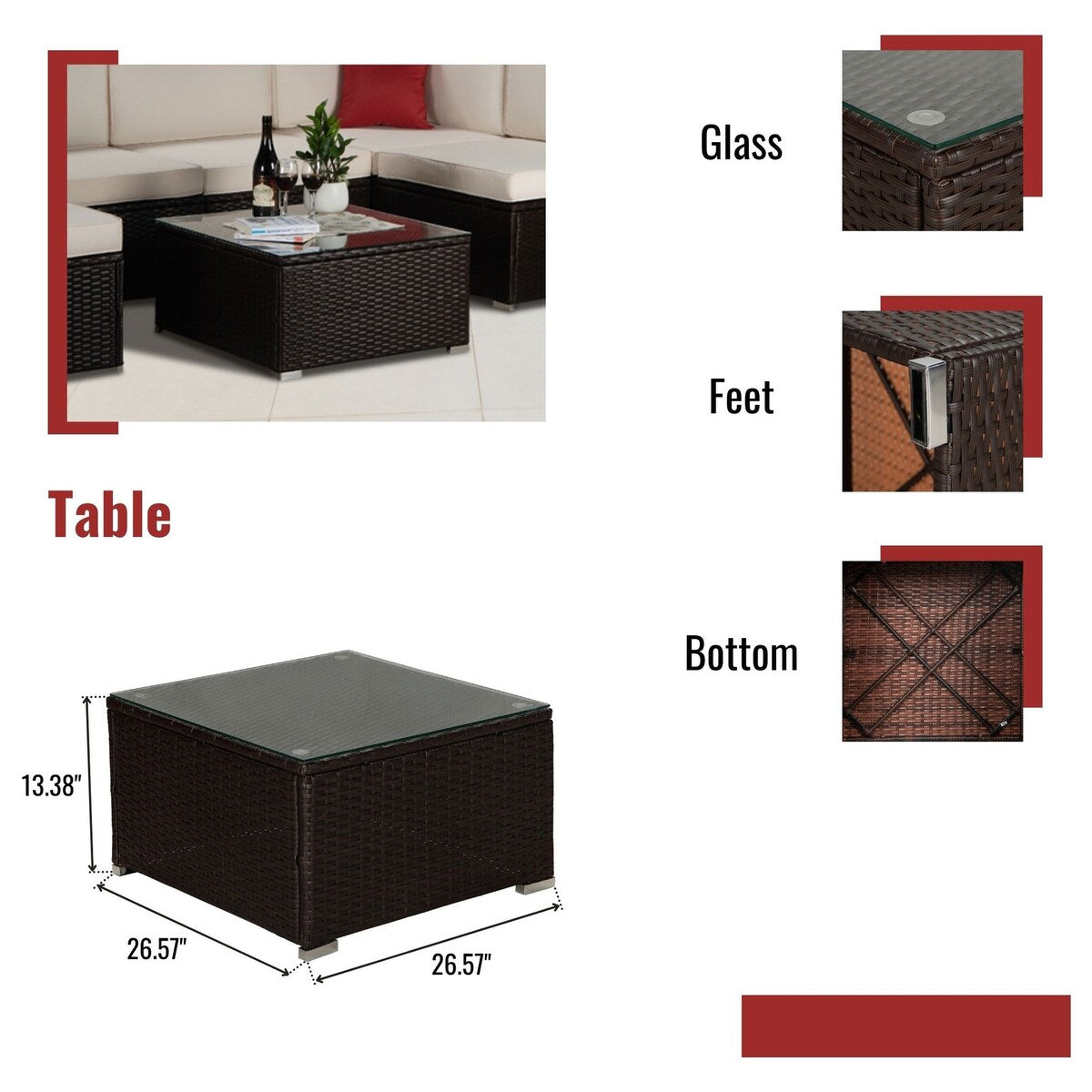 9-Piece Outdoor Wicker Patio Sofa Set with Table and Cushions