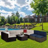 9-Piece Outdoor Wicker Patio Sofa Set with Table and Cushions