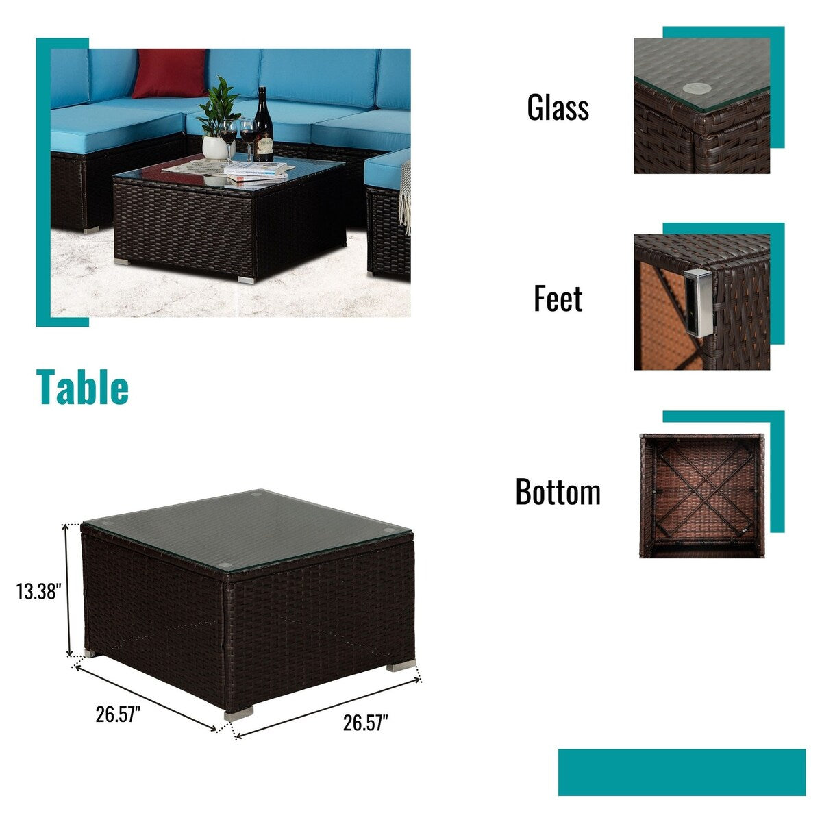 9-Piece Outdoor Wicker Patio Sofa Set with Table and Cushions