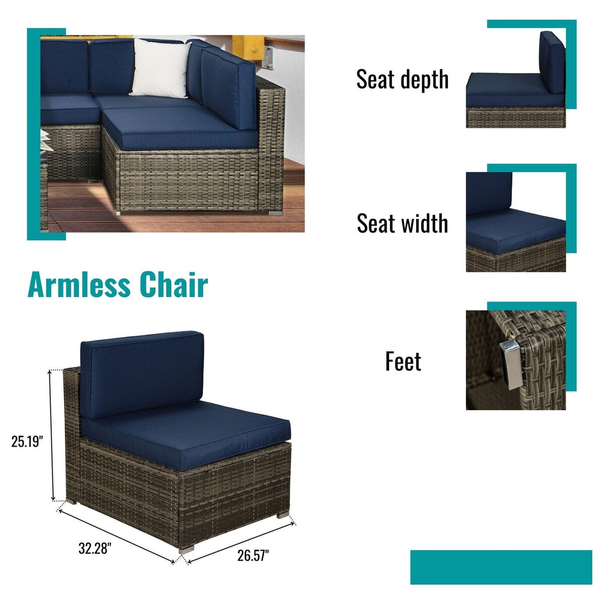9-Piece Outdoor Wicker Patio Sofa Set with Table and Cushions