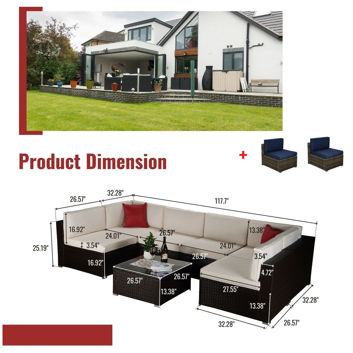 9-Piece Outdoor Wicker Patio Sofa Set with Table and Cushions