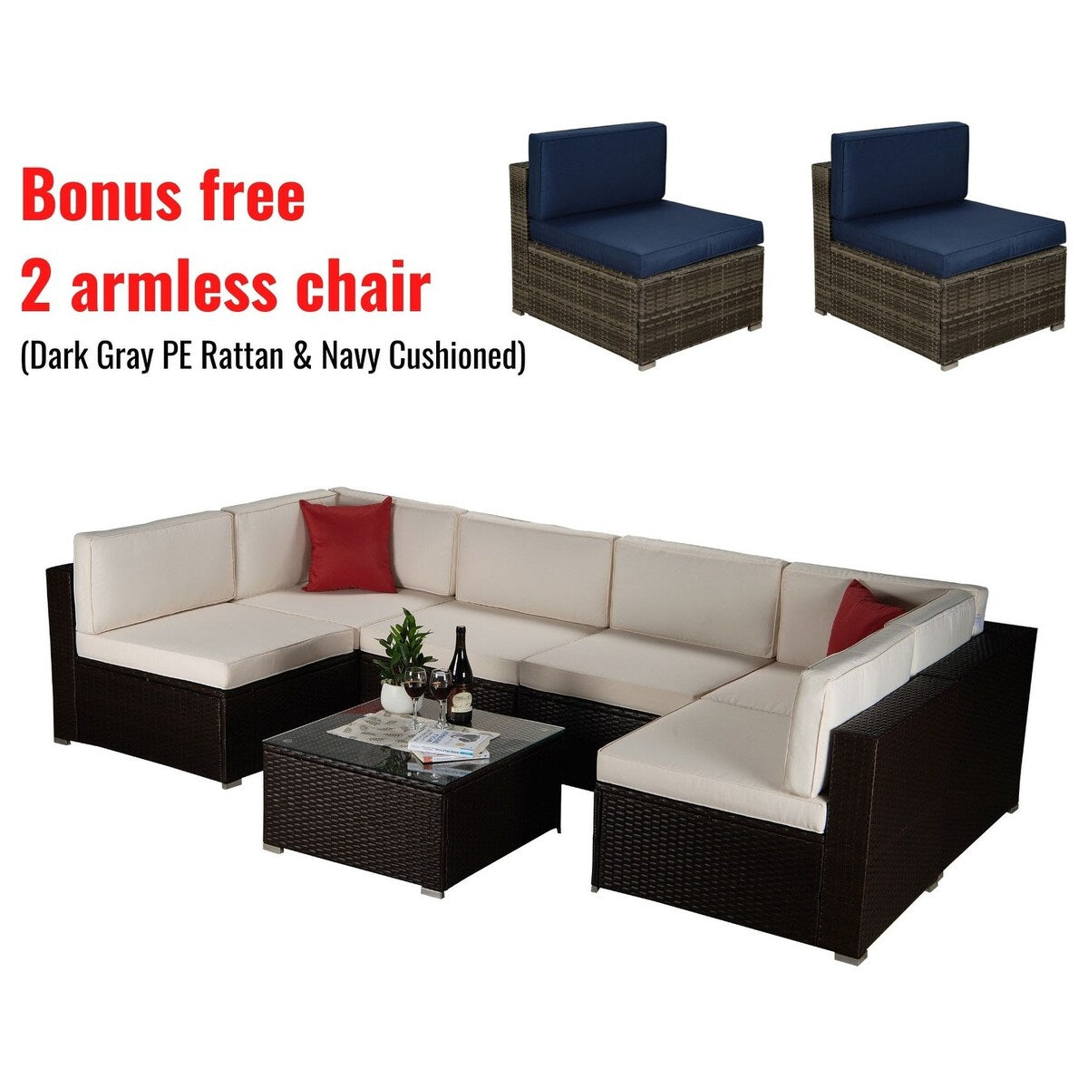 9-Piece Outdoor Wicker Patio Sofa Set with Table and Cushions