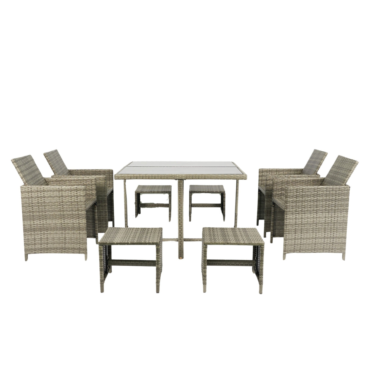 9 Pieces Patio Dining Sets Outdoor Space Saving Rattan Chairs with Glass Table