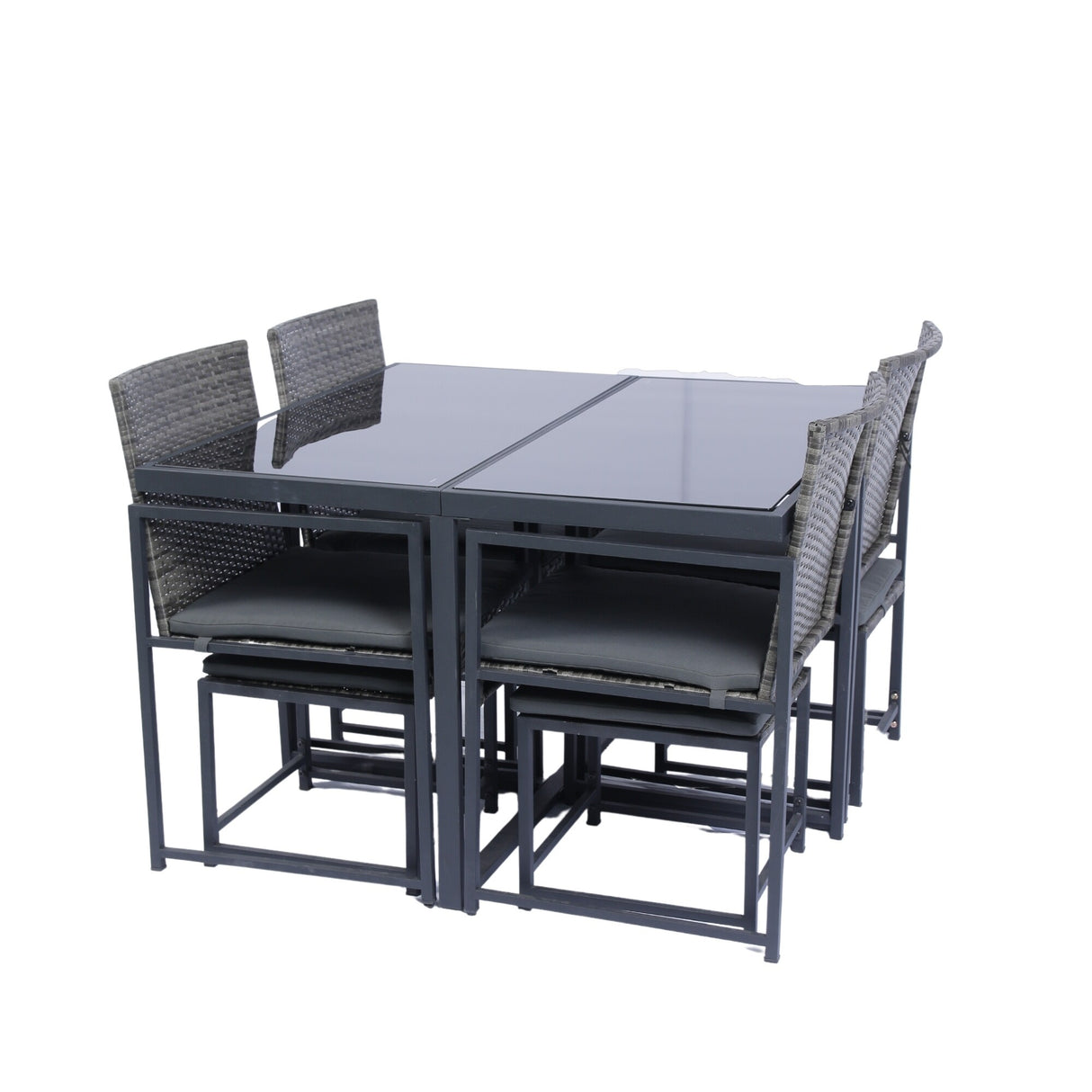 9 Pieces Patio Dining Sets Outdoor Space Saving Rattan Chairs with Glass Table