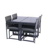 9 Pieces Patio Dining Sets Outdoor Space Saving Rattan Chairs with Glass Table