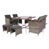 9 Pieces Patio Dining Sets Outdoor Space Saving Rattan Chairs with Glass Table