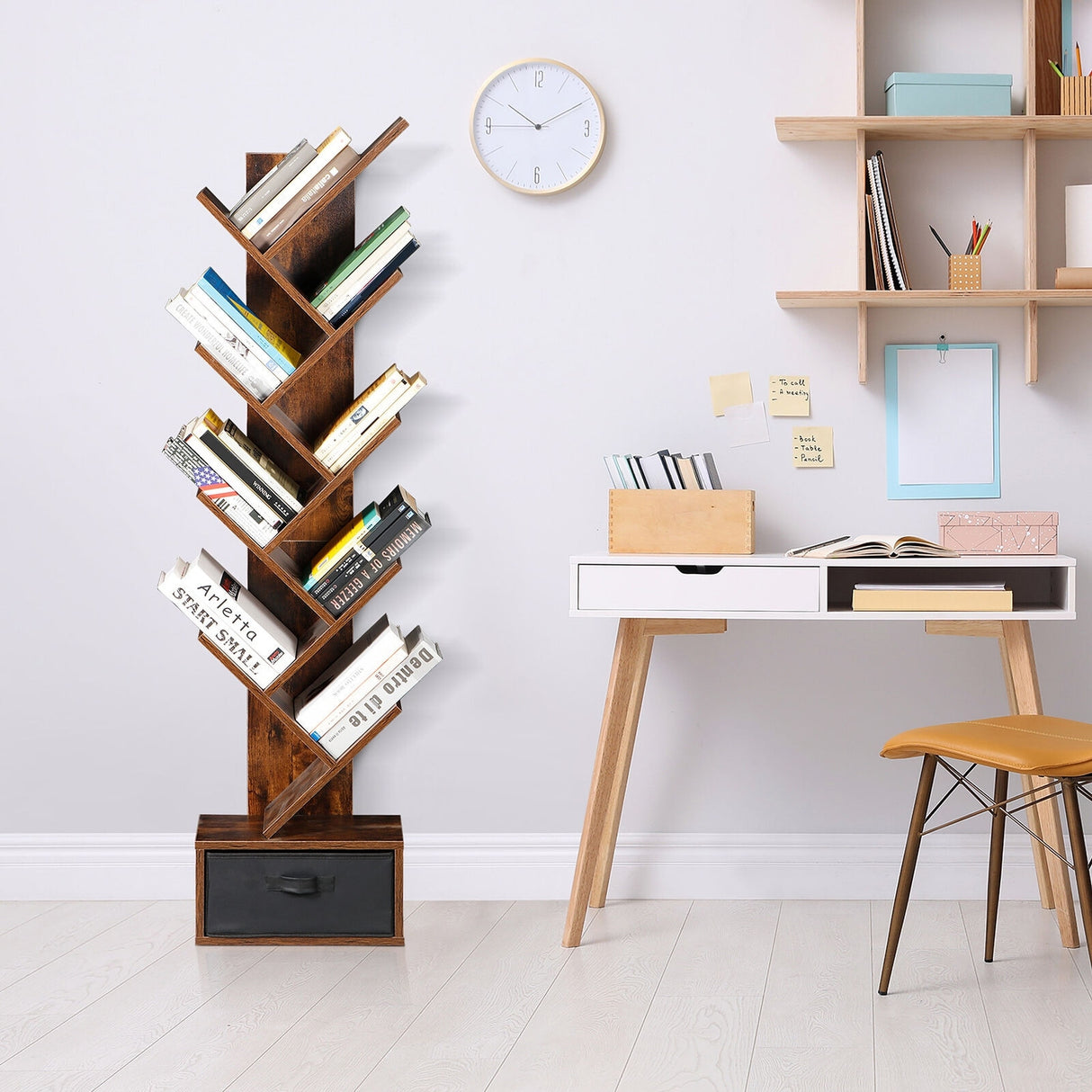 9-Tier Wooden Tree Bookshelf - Brown