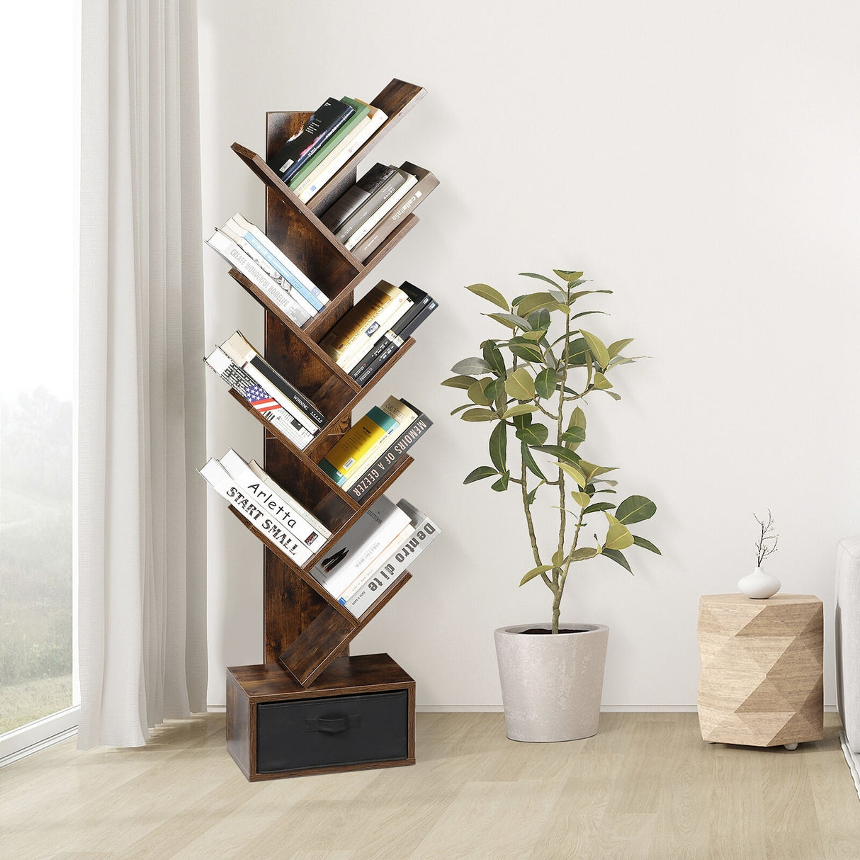 9-Tier Wooden Tree Bookshelf - Brown