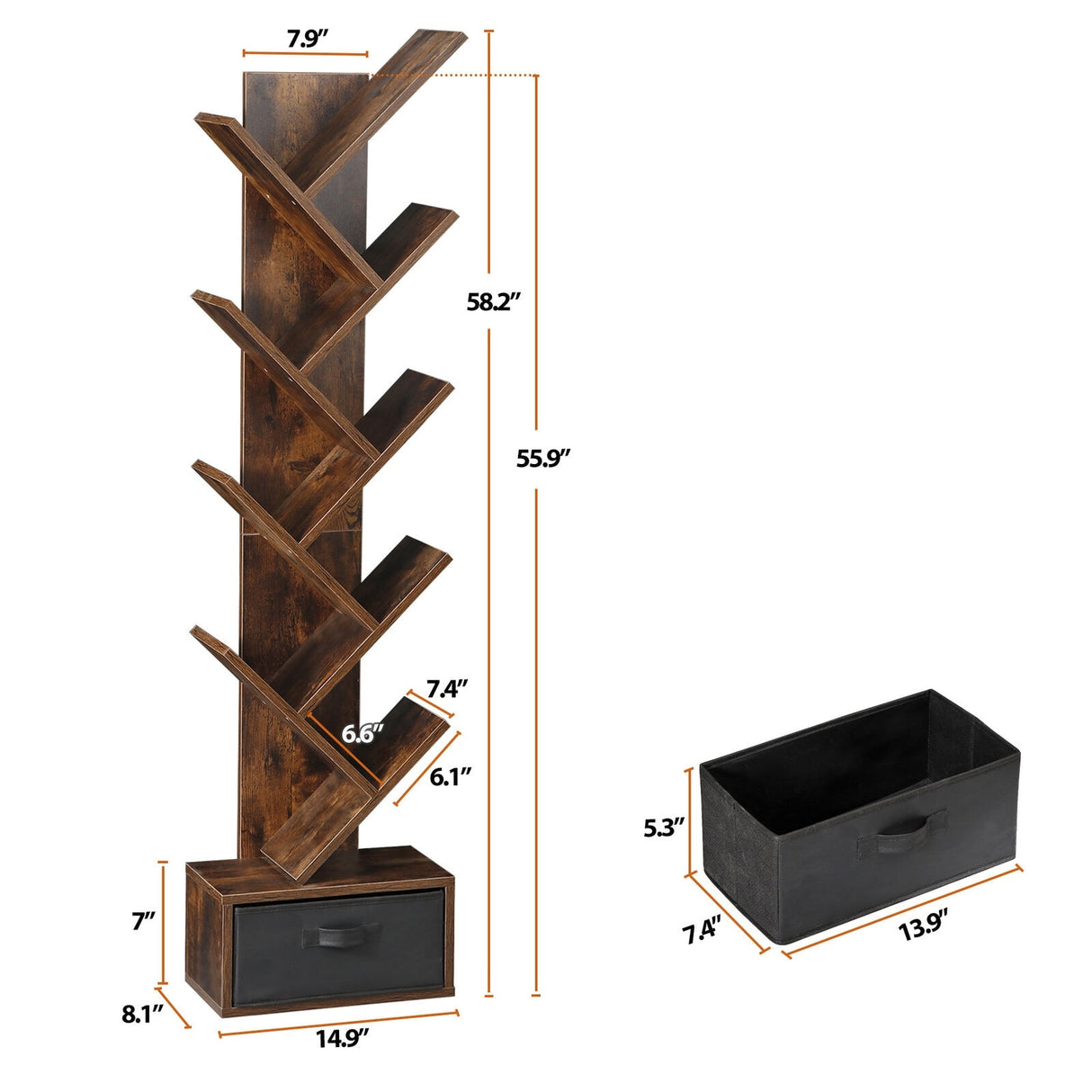 9-Tier Wooden Tree Bookshelf - Brown