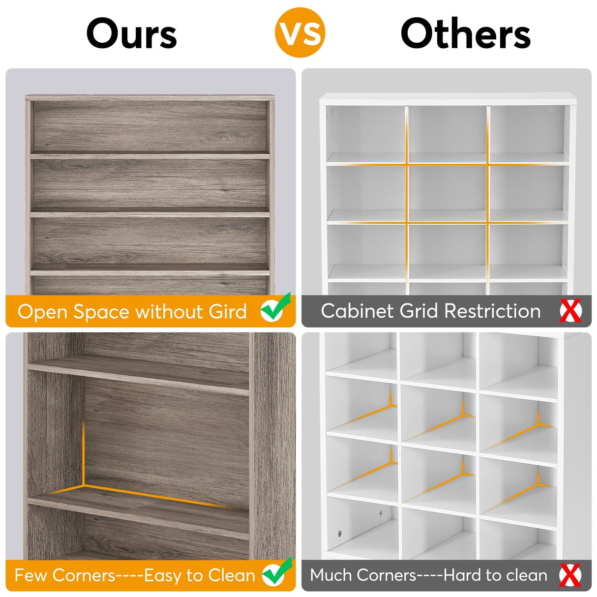 9 Tiers Shoe Cabinet 40-45 Pairs Heavy Duty Wood Freestanding Shoe Storage Cabinet with Open Storage for Entryway