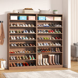 9 Tiers Shoe Cabinet 40-45 Pairs Heavy Duty Wood Freestanding Shoe Storage Cabinet with Open Storage for Entryway