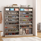 9 Tiers Shoe Cabinet 40-45 Pairs Heavy Duty Wood Freestanding Shoe Storage Cabinet with Open Storage for Entryway
