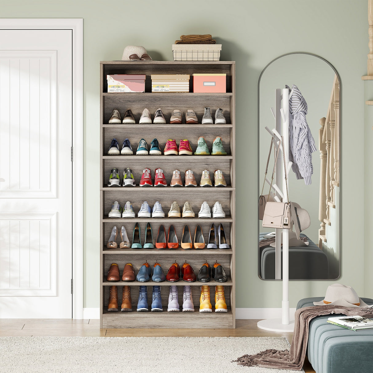 9 Tiers Shoe Cabinet 40-45 Pairs Heavy Duty Wood Freestanding Shoe Storage Cabinet with Open Storage for Entryway