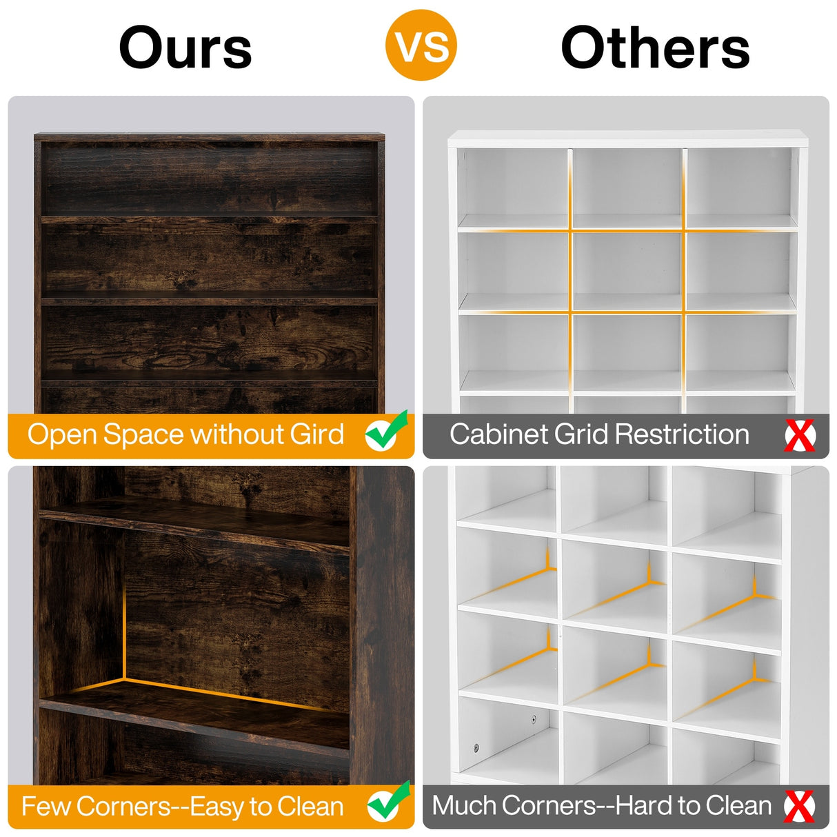 9 Tiers Shoe Cabinet 40-45 Pairs Heavy Duty Wood Freestanding Shoe Storage Cabinet with Open Storage for Entryway