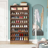 9 Tiers Shoe Cabinet 40-45 Pairs Heavy Duty Wood Freestanding Shoe Storage Cabinet with Open Storage for Entryway