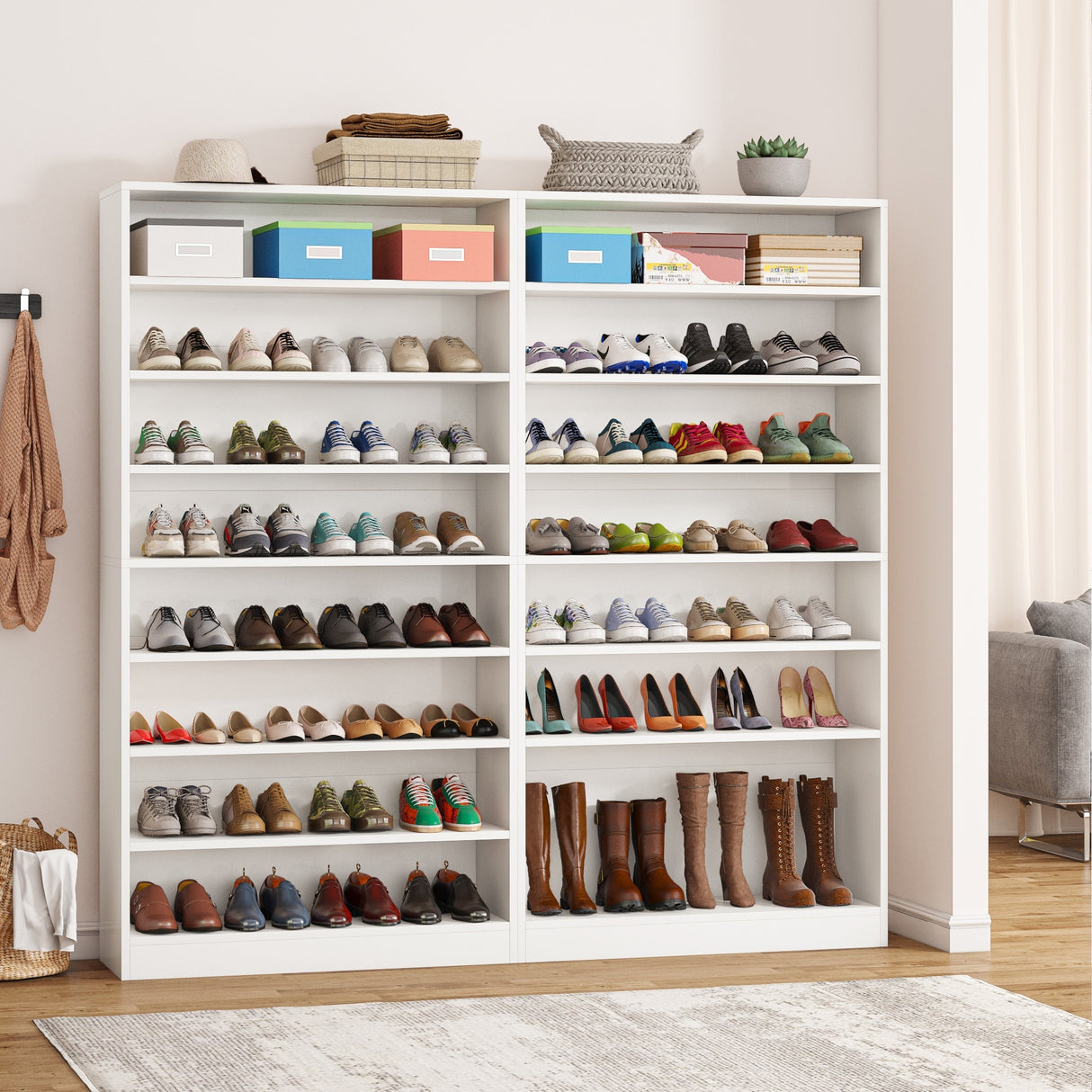 9 Tiers Shoe Cabinet 40-45 Pairs Heavy Duty Wood Freestanding Shoe Storage Cabinet with Open Storage for Entryway