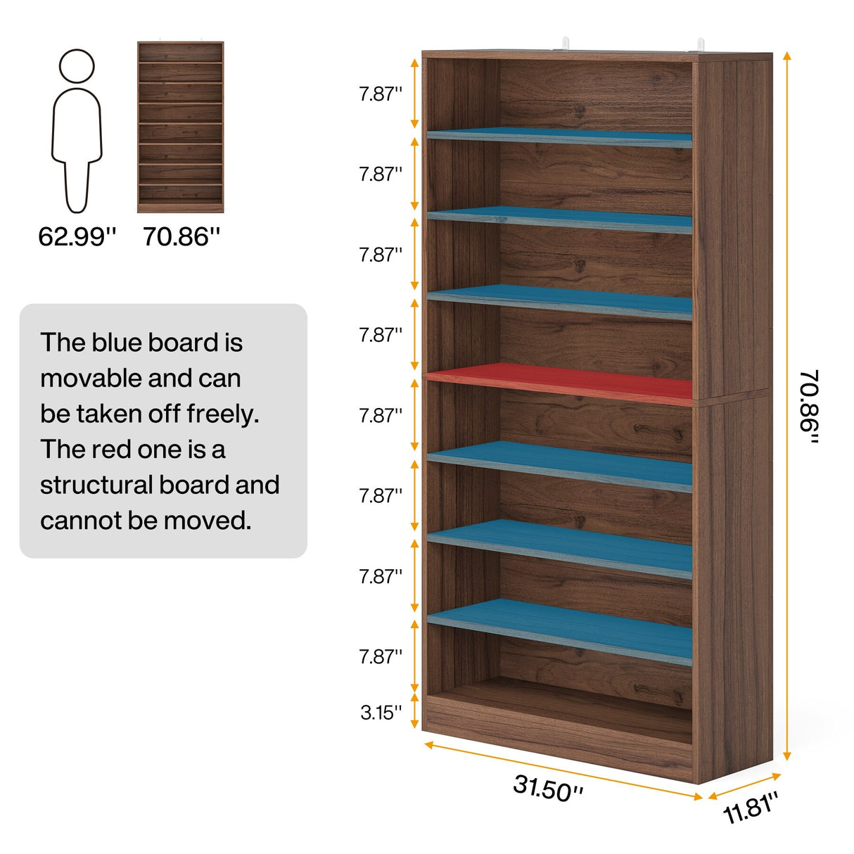 9 Tiers Shoe Cabinet 40-45 Pairs Heavy Duty Wood Freestanding Shoe Storage Cabinet with Open Storage for Entryway