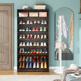 9 Tiers Shoe Cabinet 40-45 Pairs Heavy Duty Wood Freestanding Shoe Storage Cabinet with Open Storage for Entryway