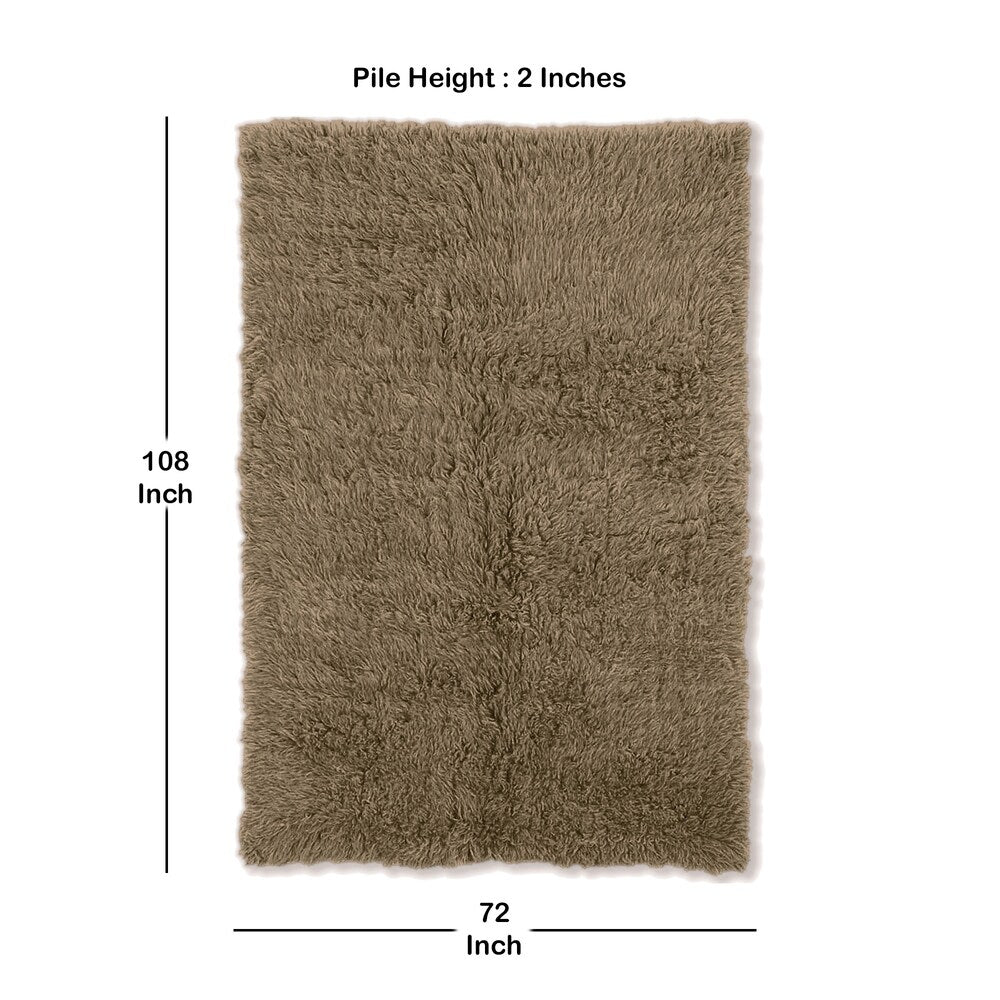 9 X 6 Feet Shag Style Latex Free Hand Woven Wool Rug, Light Brown - 6'5" x 9'8"