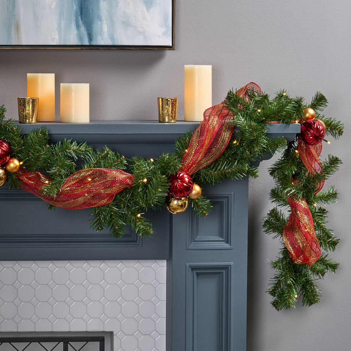 9-foot Noble Fir Pre-Lit Warm White LED Pre-Decorated Artificial Christmas Garland by Christopher Knight Home