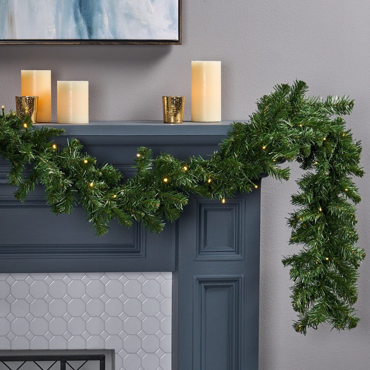 9-foot Noble Fir Pre-lit Warm White LED Artificial Christmas Garland by Christopher Knight Home - led - clear