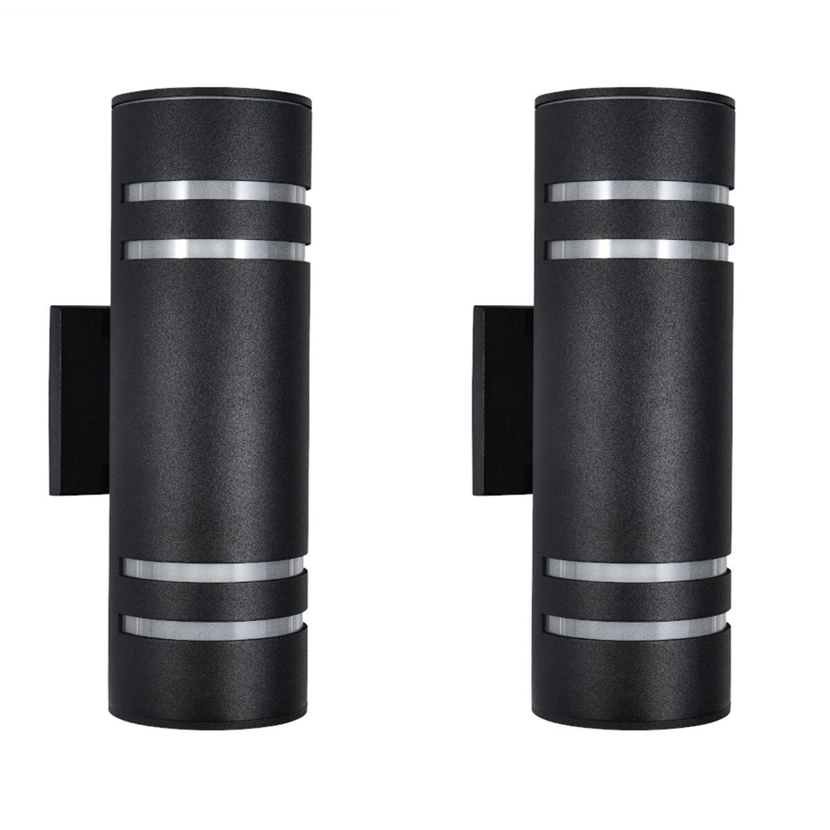 2 Pack 9 in. 2-Light Modern Industrial Cylindrical Outdoor Waterproof Lantern Wall Sconces with Light Sensor