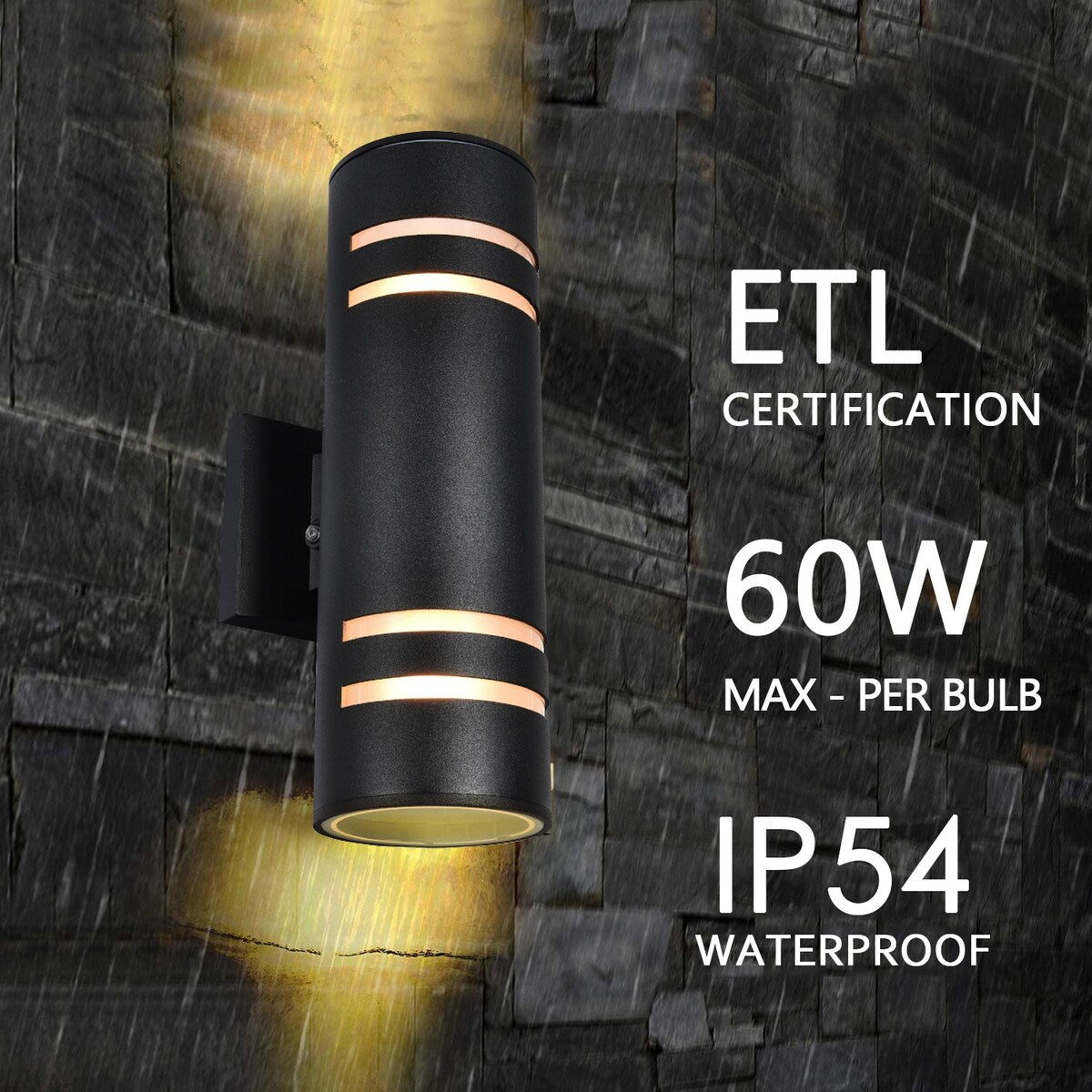 2 Pack 9 in. 2-Light Modern Industrial Cylindrical Outdoor Waterproof Lantern Wall Sconces with Light Sensor