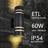 2 Pack 9 in. 2-Light Modern Industrial Cylindrical Outdoor Waterproof Lantern Wall Sconces with Light Sensor