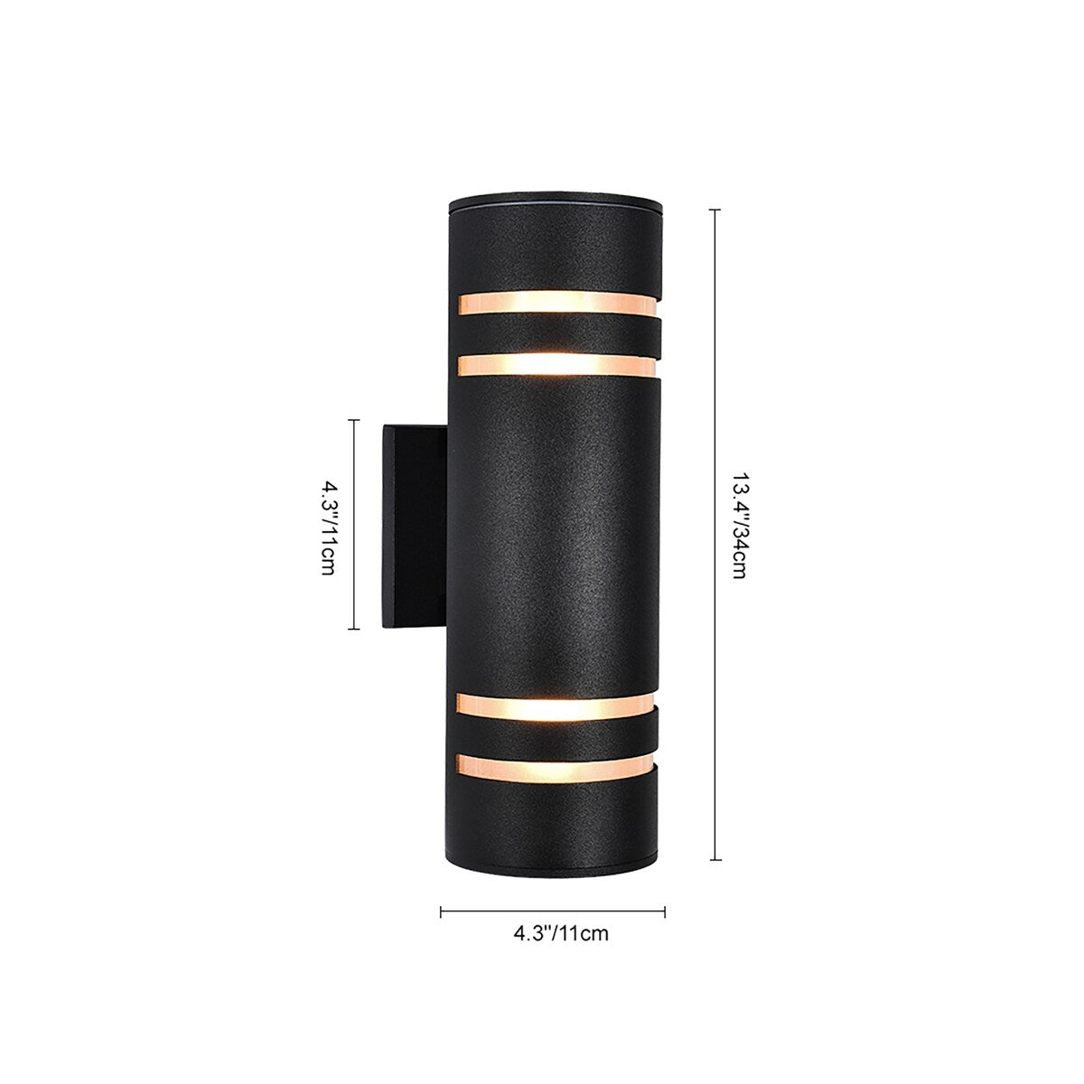 2 Pack 9 in. 2-Light Modern Industrial Cylindrical Outdoor Waterproof Lantern Wall Sconces with Light Sensor