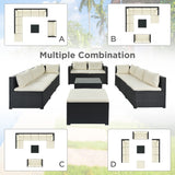 9-piece Outdoor Patio Large Wicker Sofa Set, Rattan Sofa set with Cushion for Garden, Backyard