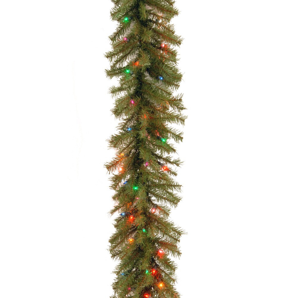 National Tree Company 9' x 12" Norwood Fir Garland with 100 Multi Lights - Green