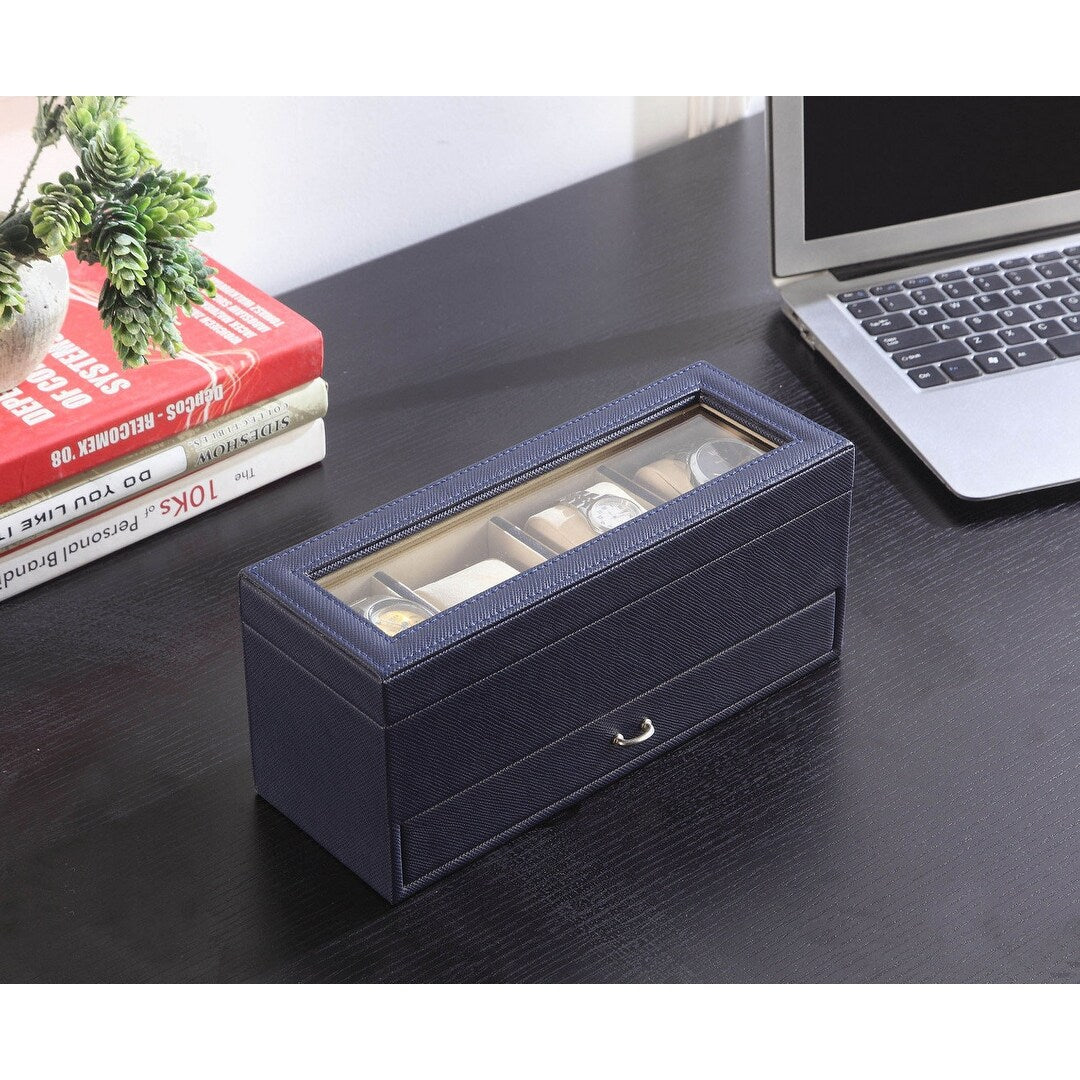 9.3" Long Tempered Glass and Leather Jewelry