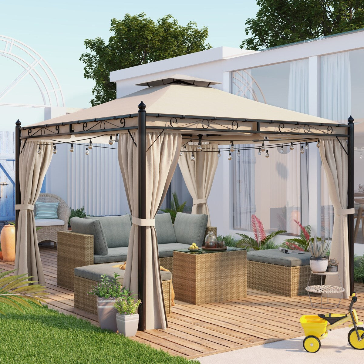 9.7ft.Lx9.7ft. W Outdoor Patio Gazebo Beige