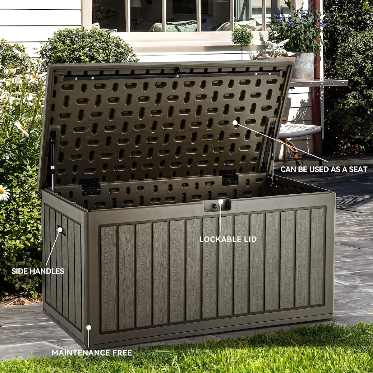90 Gallon Large Deck Box, Double-Wall Resin Outdoor Storage Boxes, Deck Storage for Patio Furniture, Cushions, Garden Tool