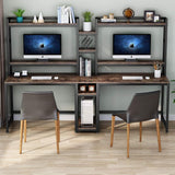 90.5 inch Double Computer Desk with Hutch, Extra Long Two Person Workstation