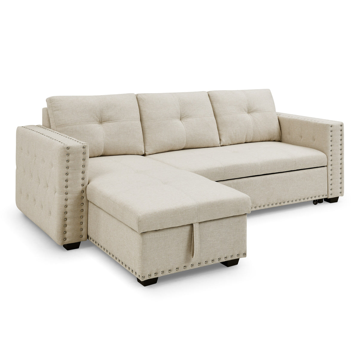 90.5" Wide Sectional Sofa Bed with Storage Chaise
