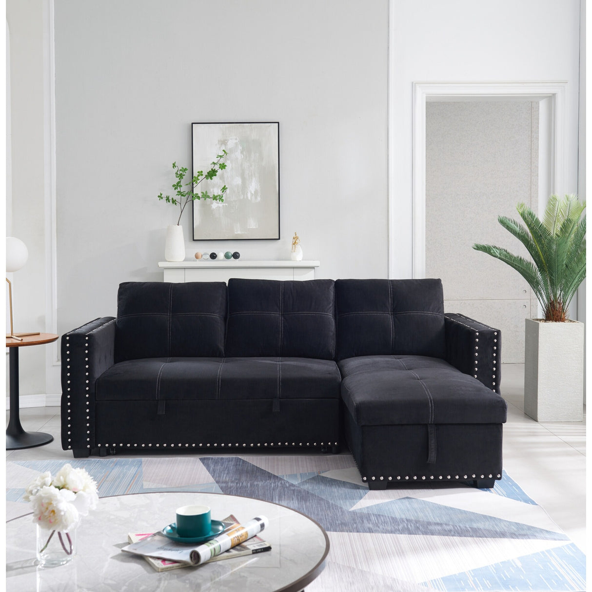 90.5" Wide Sectional Sofa Bed with Storage Chaise