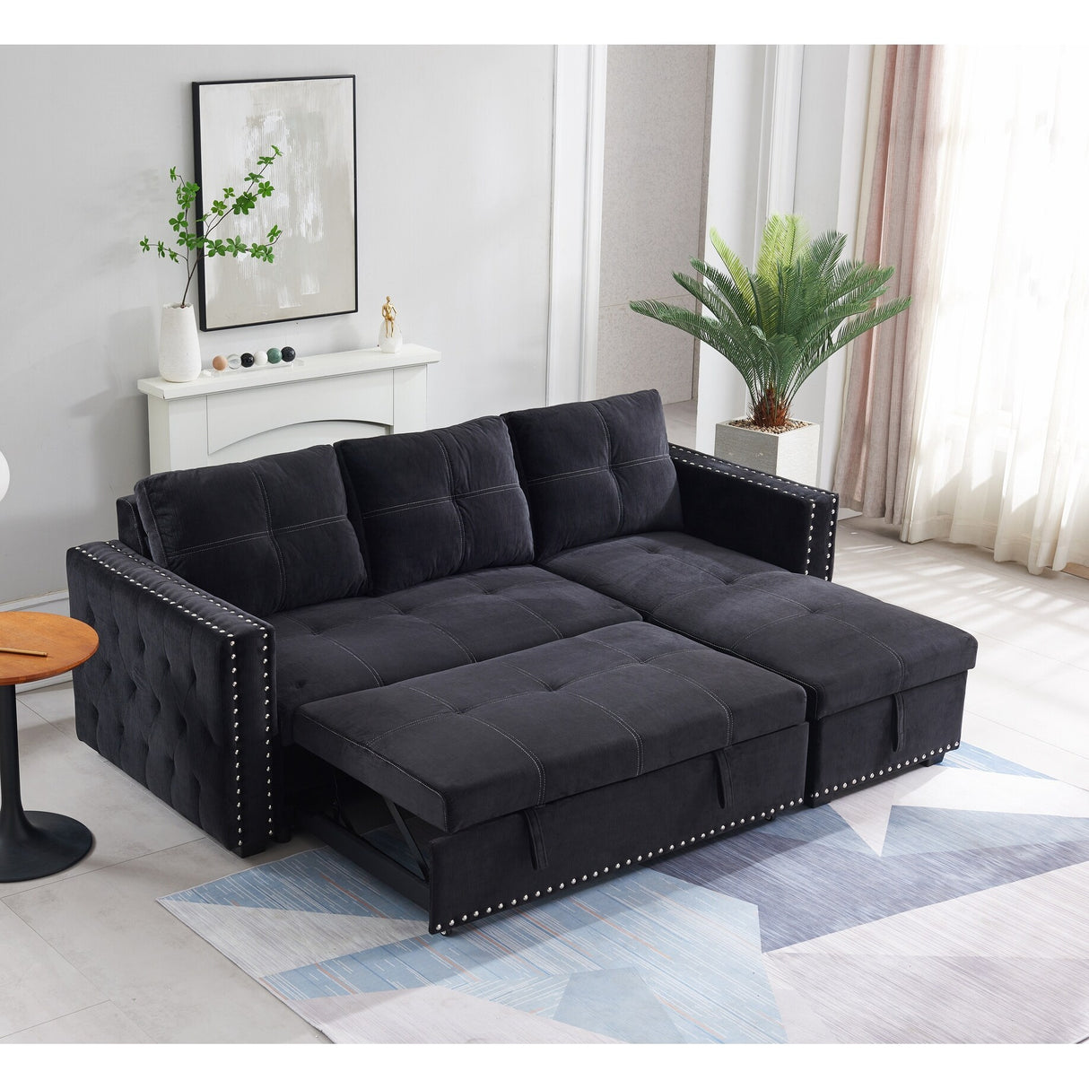 90.5" Wide Sectional Sofa Bed with Storage Chaise
