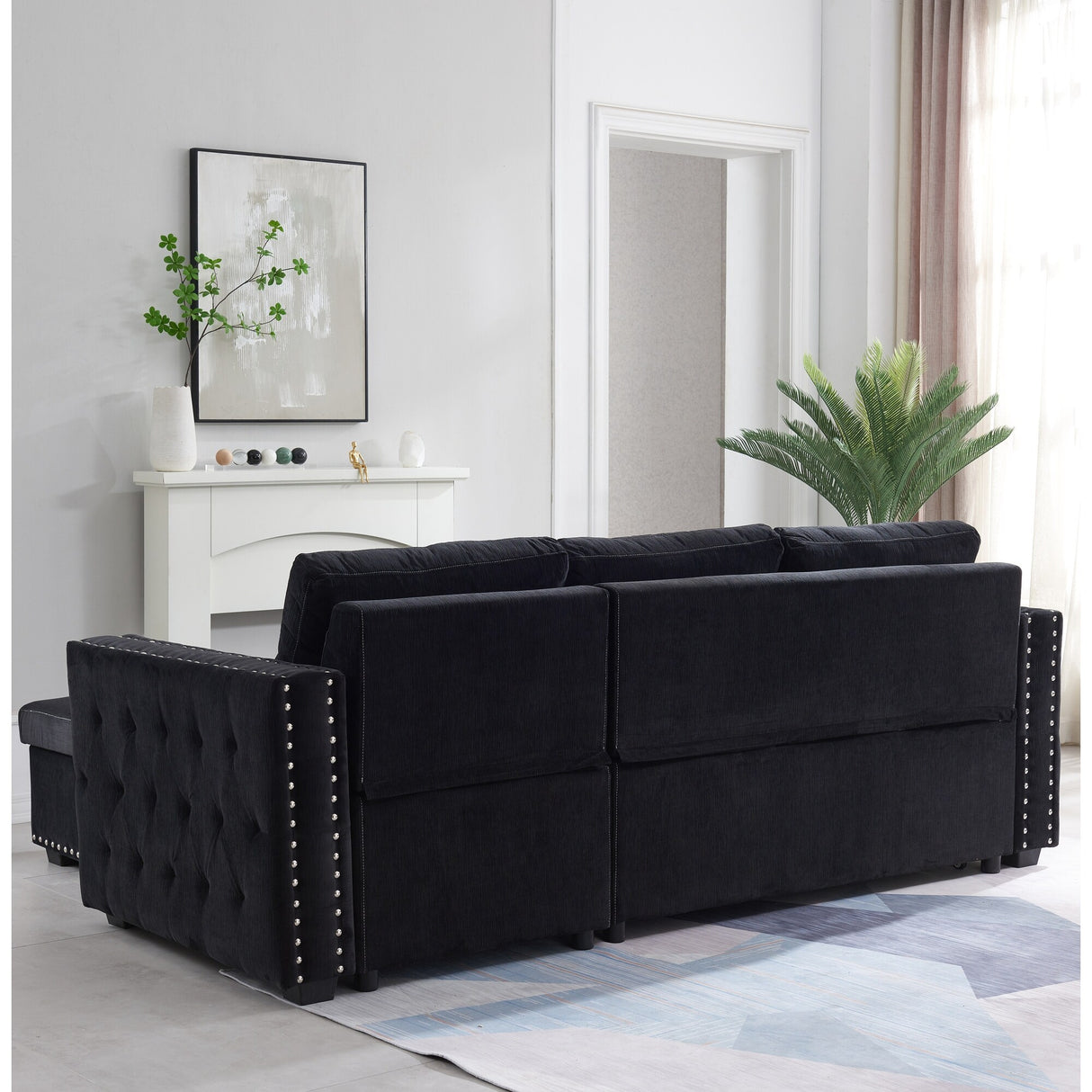90.5" Wide Sectional Sofa Bed with Storage Chaise
