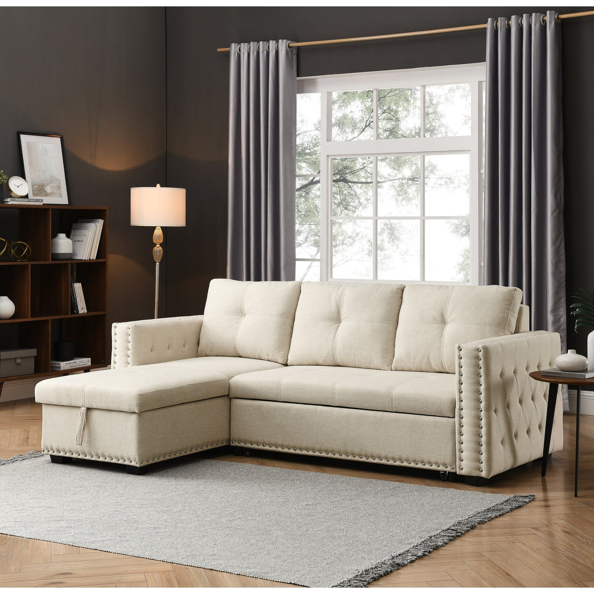 90.5" Wide Sectional Sofa Bed with Storage Chaise