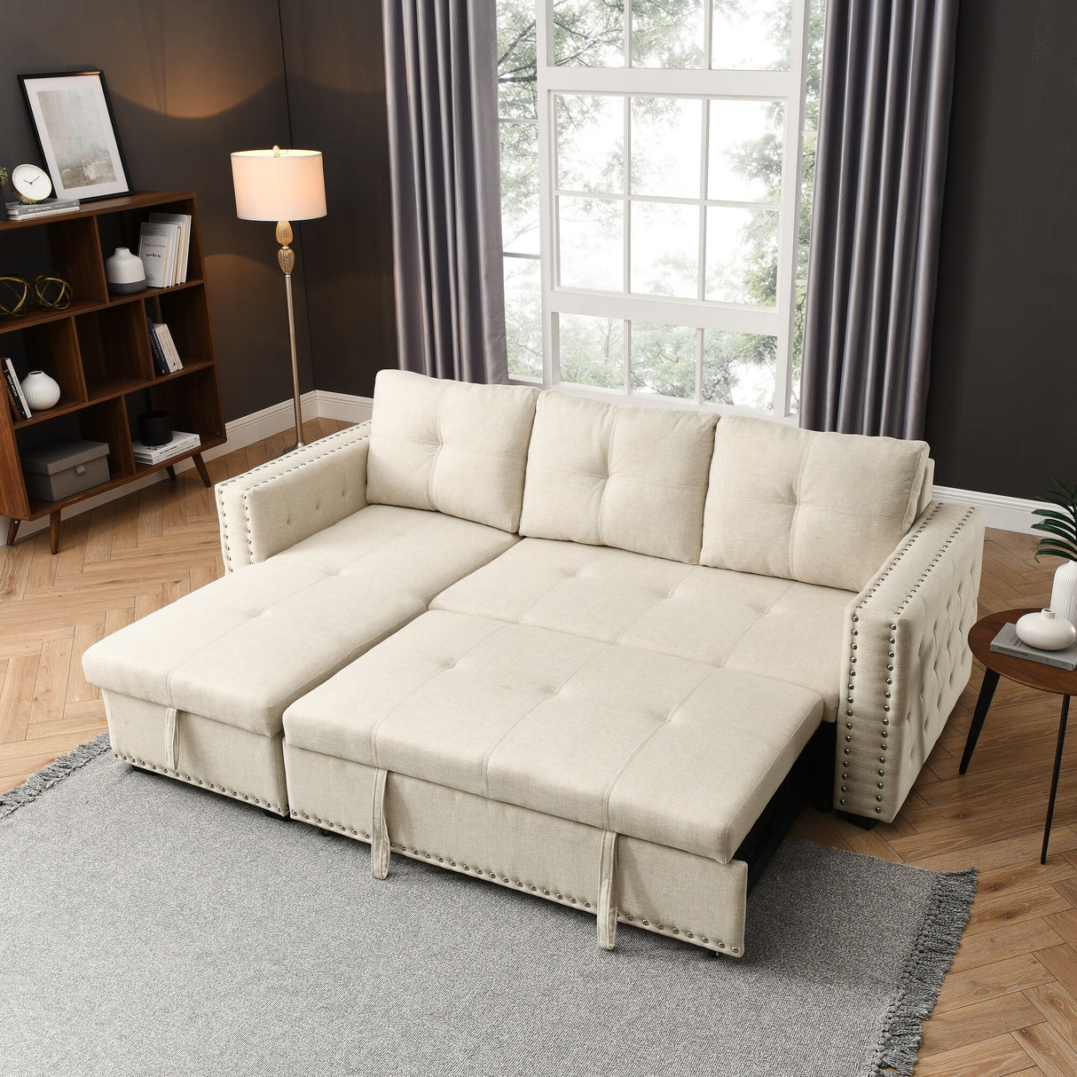 90.5" Wide Sectional Sofa Bed with Storage Chaise