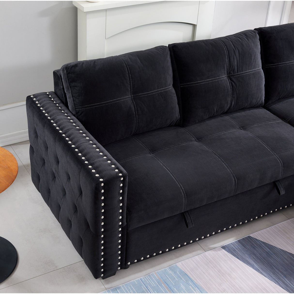 90.5" Wide Sectional Sofa Bed with Storage Chaise
