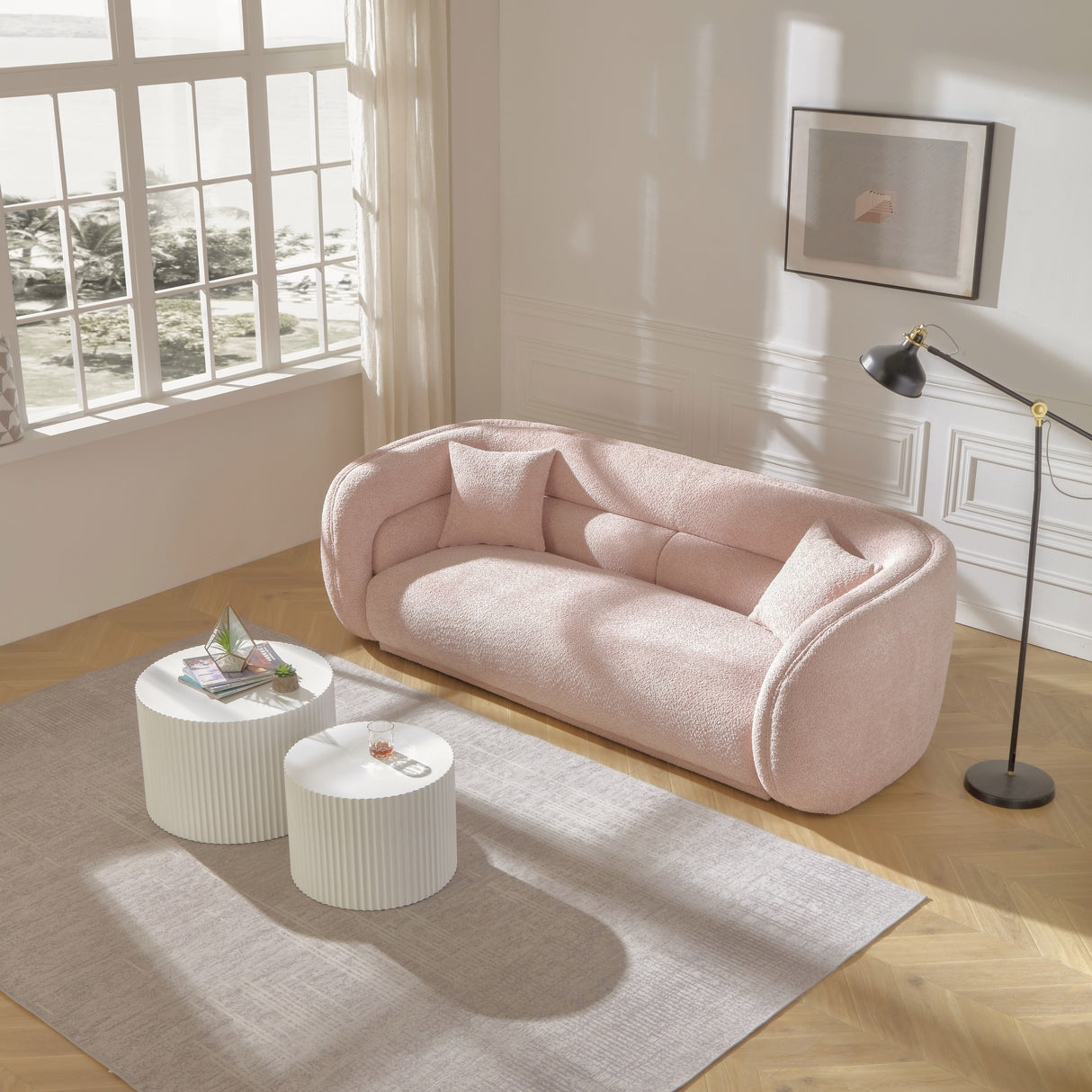 Modern Contemporary 91" Upholstered Curved Sofa With 2 Pillows for Living Room