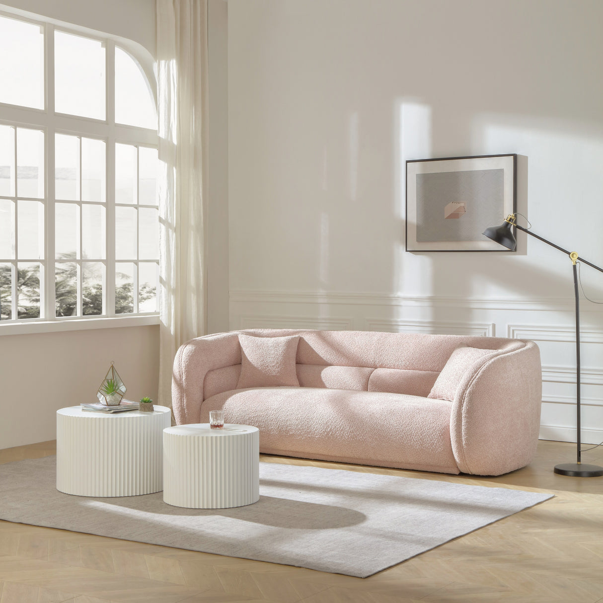 Modern Contemporary 91" Upholstered Curved Sofa With 2 Pillows for Living Room