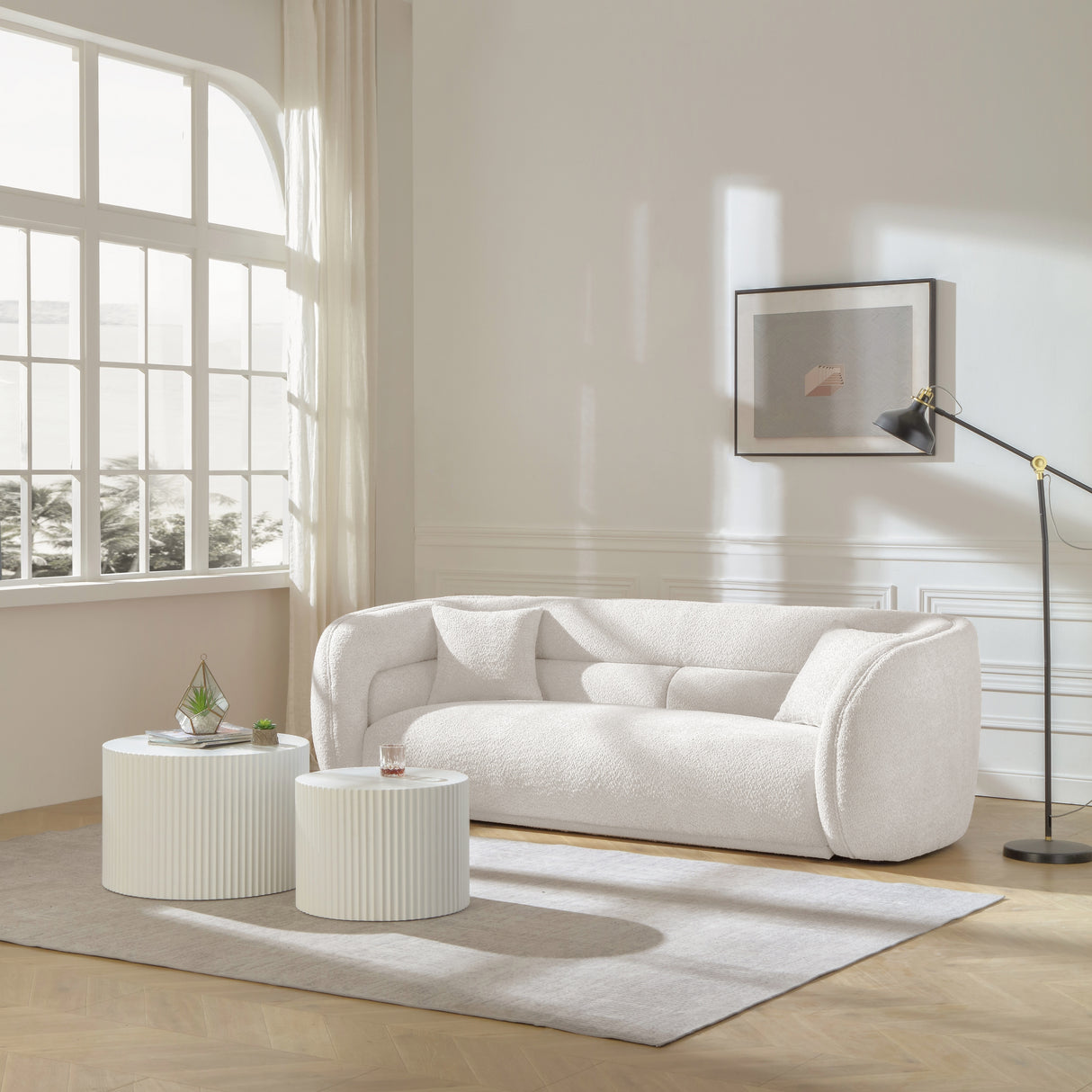 Modern Contemporary 91" Upholstered Curved Sofa With 2 Pillows for Living Room