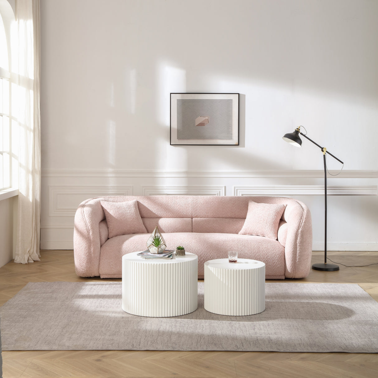 Modern Contemporary 91" Upholstered Curved Sofa With 2 Pillows for Living Room