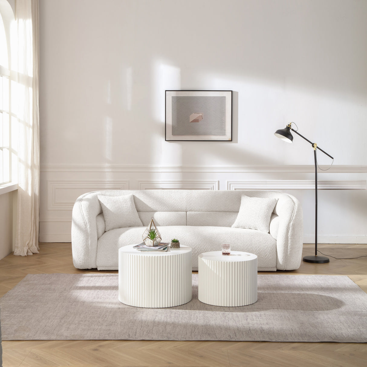 Modern Contemporary 91" Upholstered Curved Sofa With 2 Pillows for Living Room