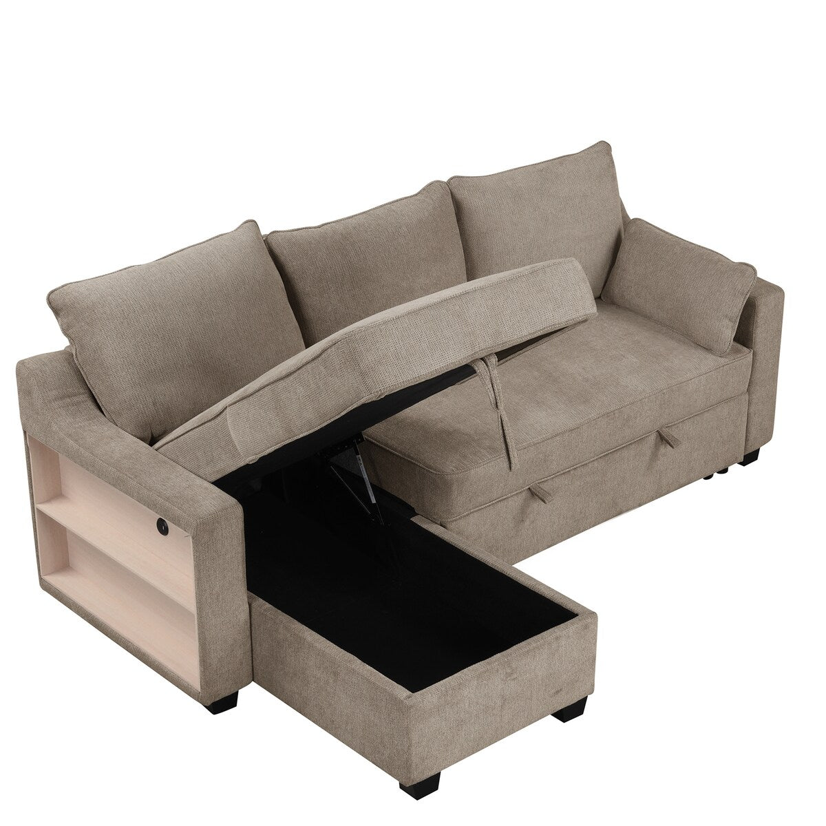 90" Pull Out Sleeper Sofa L-Shaped Couch Convertible Sofa Bed