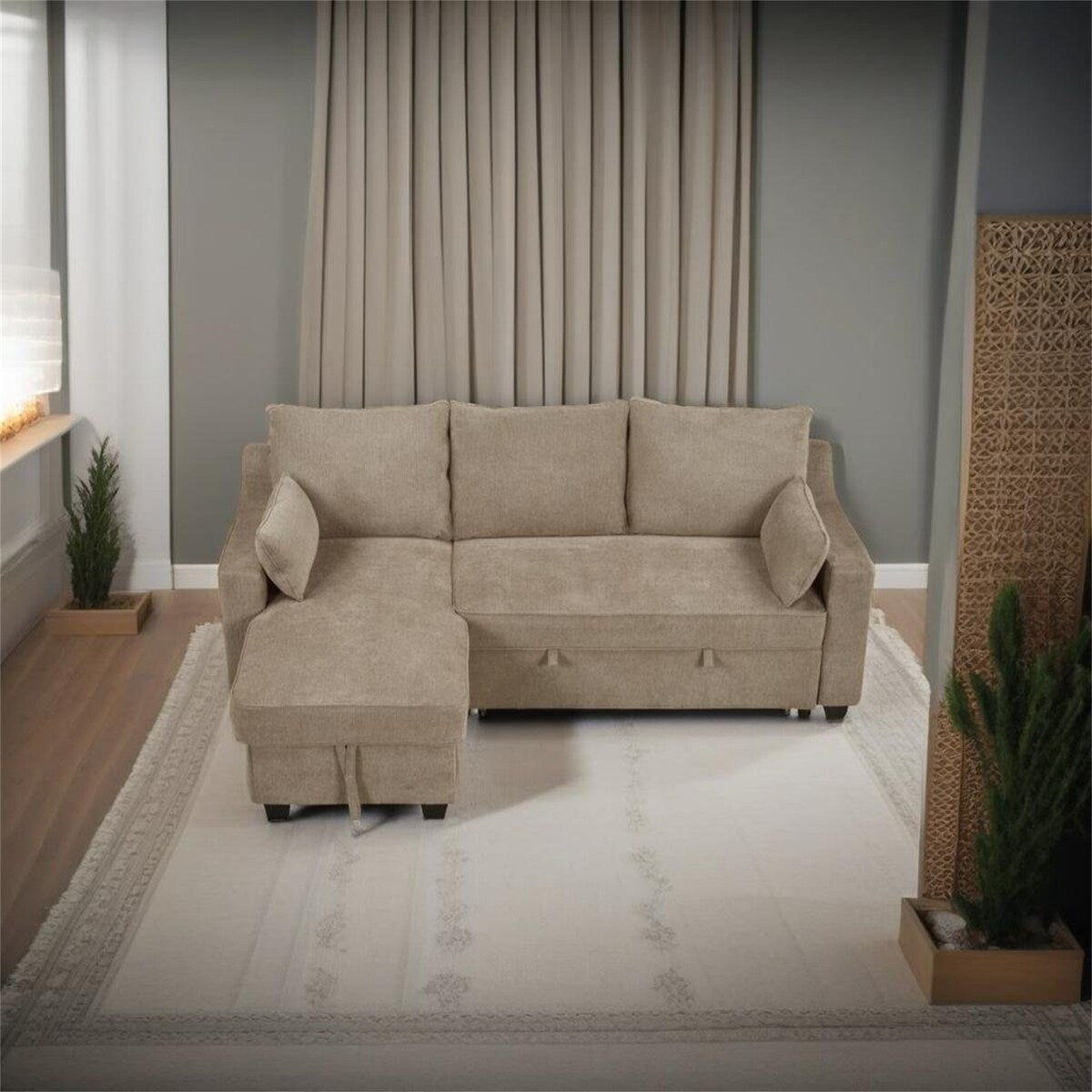 90" Pull Out Sleeper Sofa L-Shaped Couch Convertible Sofa Bed